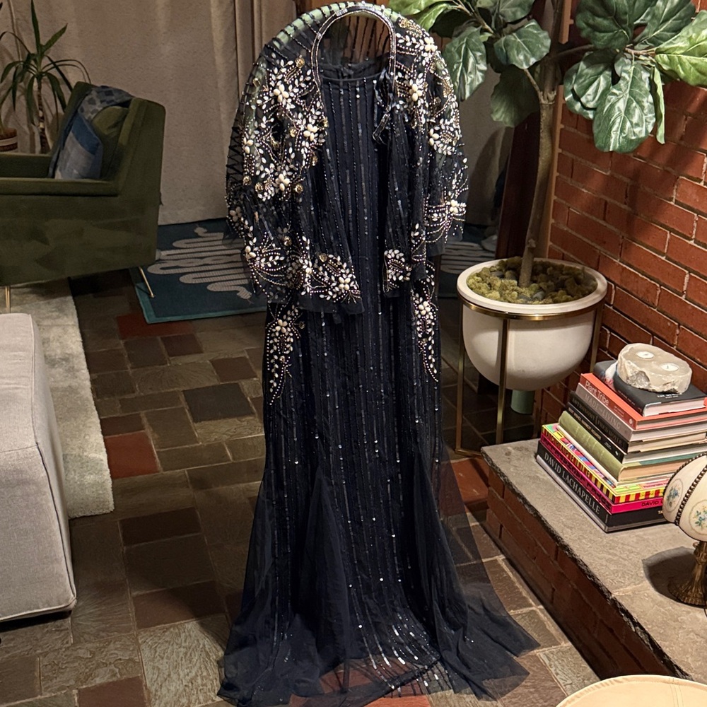 Embellished Black Evening Gown with Beaded Jacket